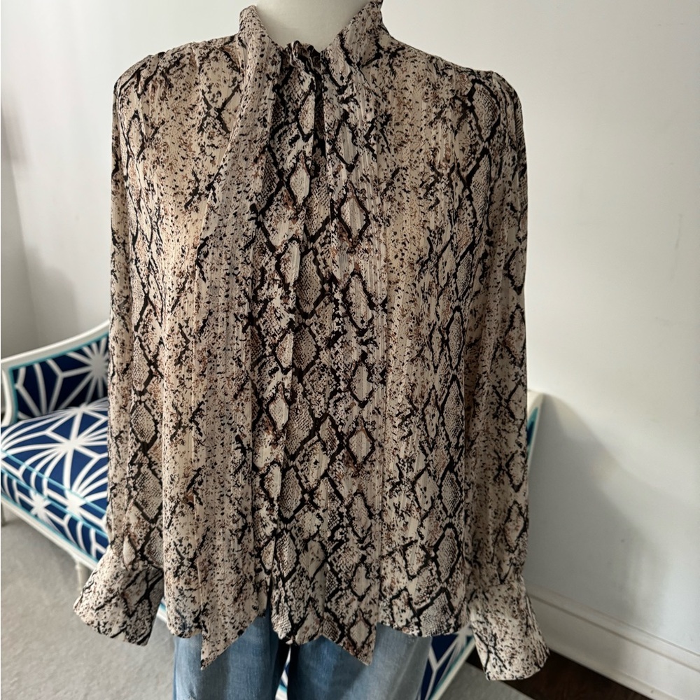 New size Large Joie snakeskin print tie neck blouse